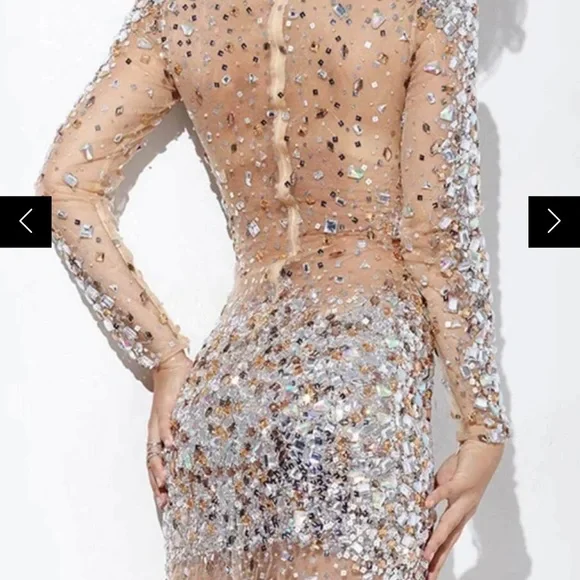 Jovani Dresses Jovani 7130 Nude Rhine Stoned Cocktail